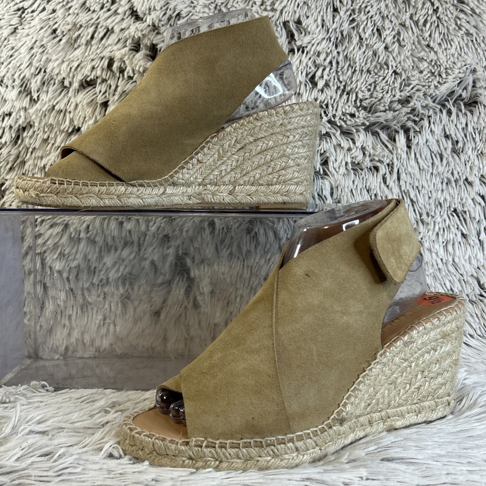 Anthropologie Maypol Womens 9.5 41 Espadrille Wedge Sandals Strappy Tan Suede